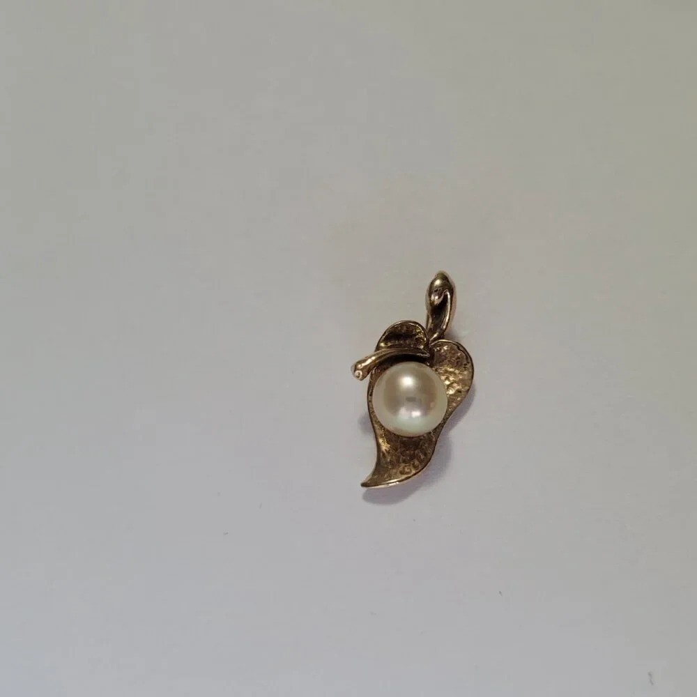 10k Gold Pearl Pea Pod Leaf Pendant by Crater June Birthstone - Picture 5 of 15
